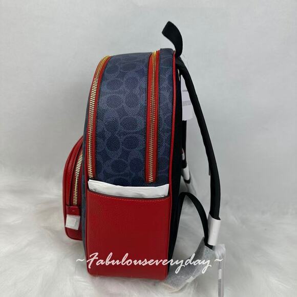 Coach Court Backpack In Signature Canvas CZ176 Denim/Bold Red NWT - Picture 2 of 9
